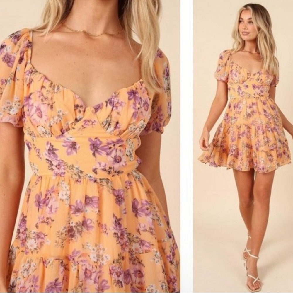 Petal & Pup NEW Cora Floral Sweetheart Ruffle Mini Dress in Orange Pink Size XL